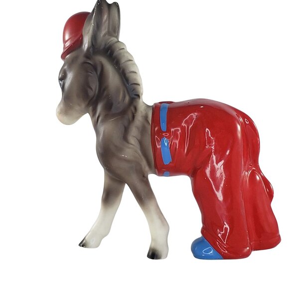 Vintage Japan Donkey Figurine In Red Pants Hat Blue Shoes Anthropomorphic - Picture 3 of 8